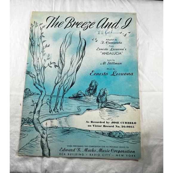 Vintage Sheet Music 1928 The Breeze and I Jose Carbelo Andalucia Victor Records - Picture 1 of 2